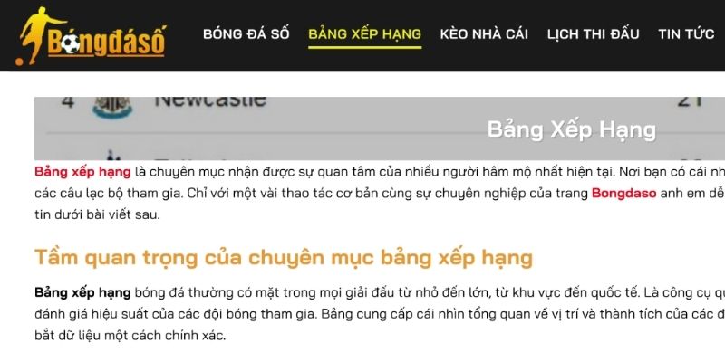 Bảng xếp hạng và thống kê được cập nhật nhanh chóng nhất